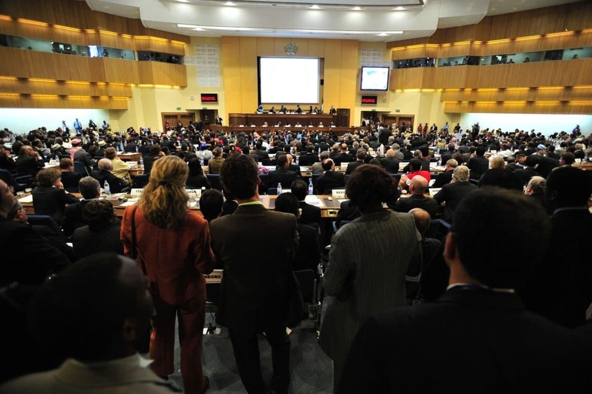 A full conference hall during a training session